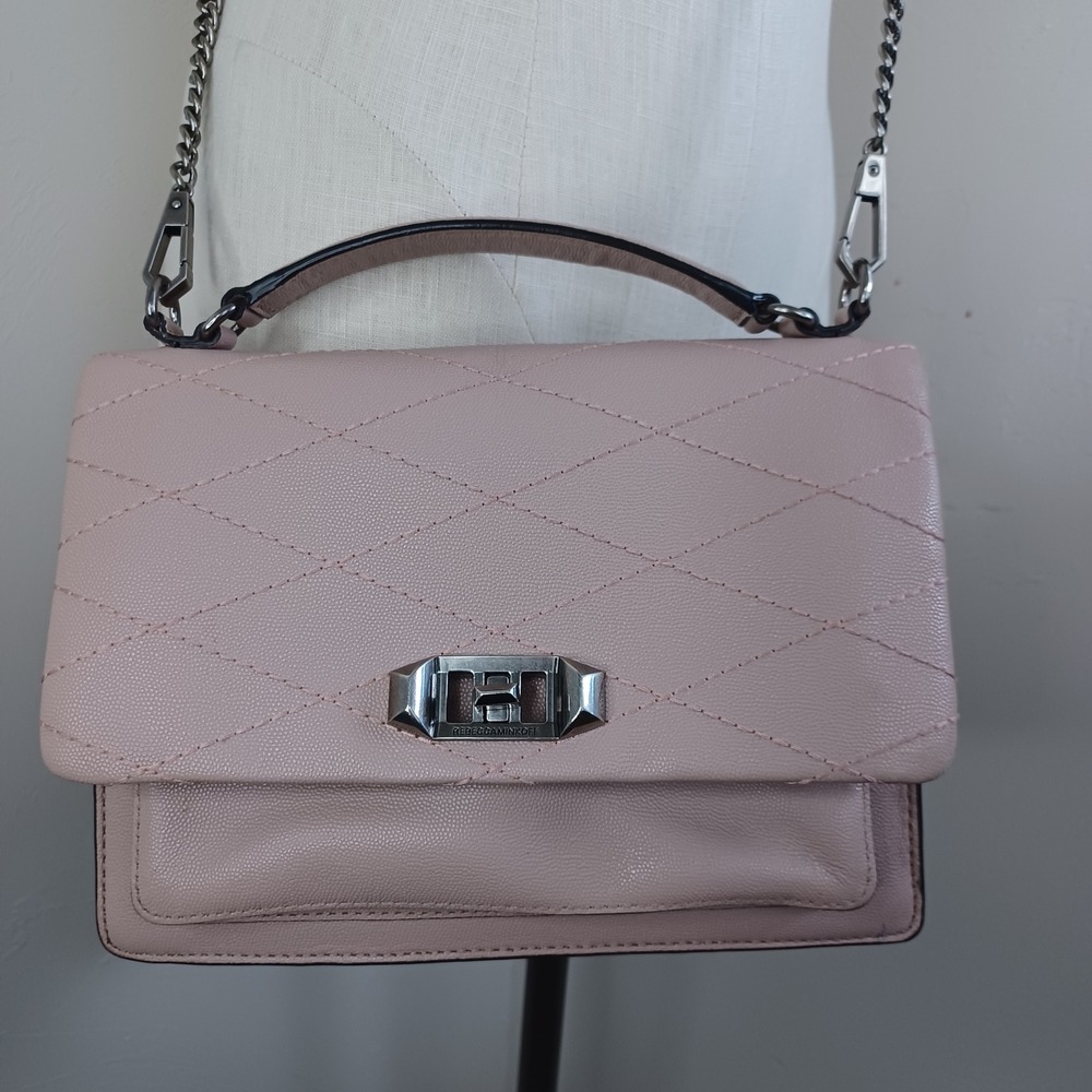 Rebecca Minkoff Love Crossbody Bag Blush Pink Quilted Pebbled Leather Silver HW - Picture 2 of 14